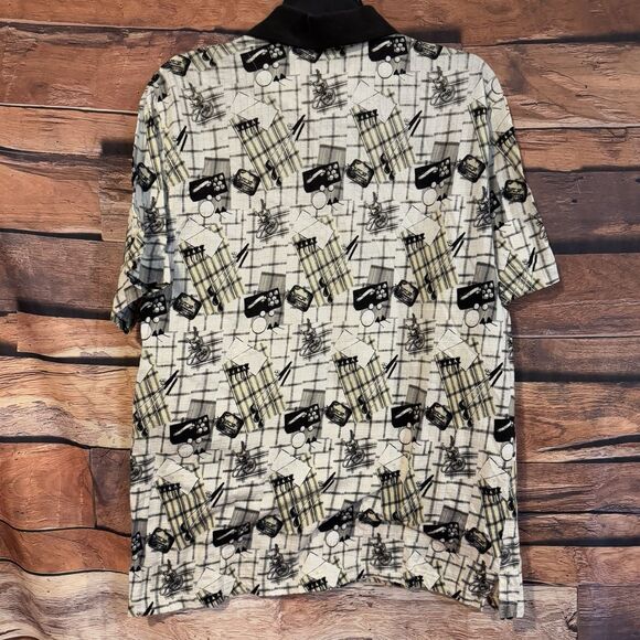 Natural Issue Men's L Black White Golf Polo Shirt Novelty Pattern Short Sleeve - Picture 4 of 6